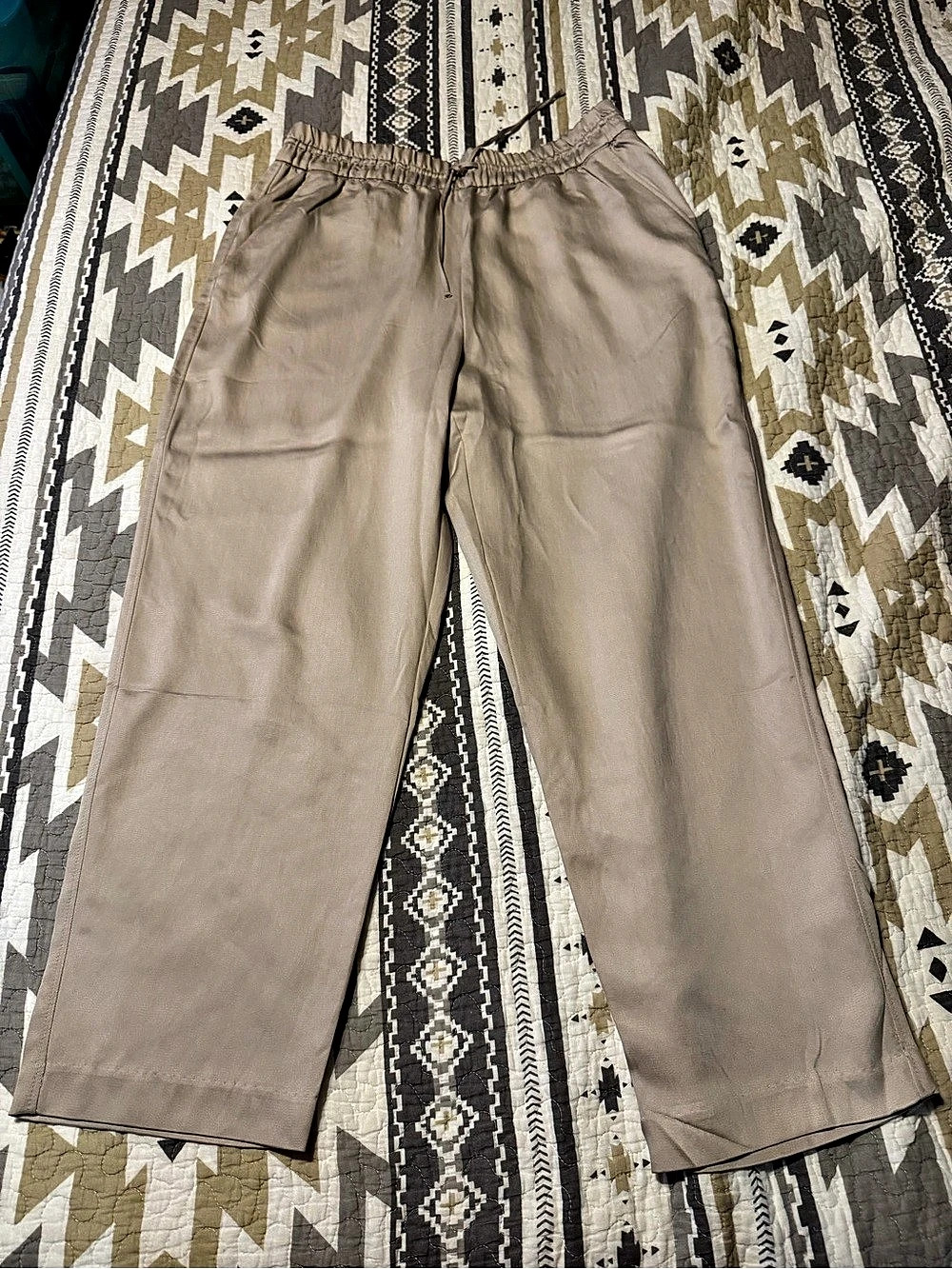 H&M Women’s Medium Beige Lyocell Wide Leg Pull On Pants Drawstring